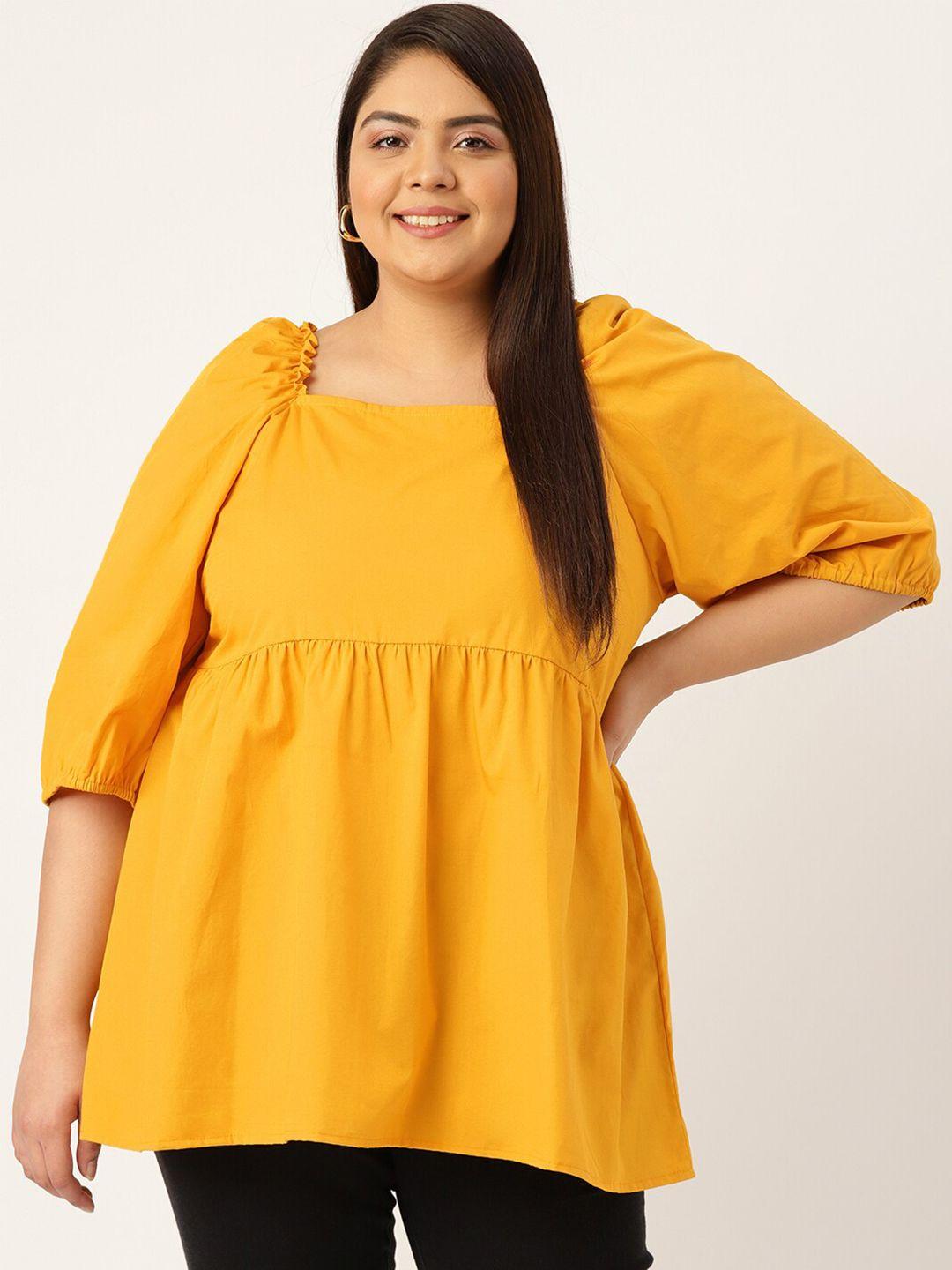 therebelinme plus size women mustard yellow  a-line pure cotton longline top