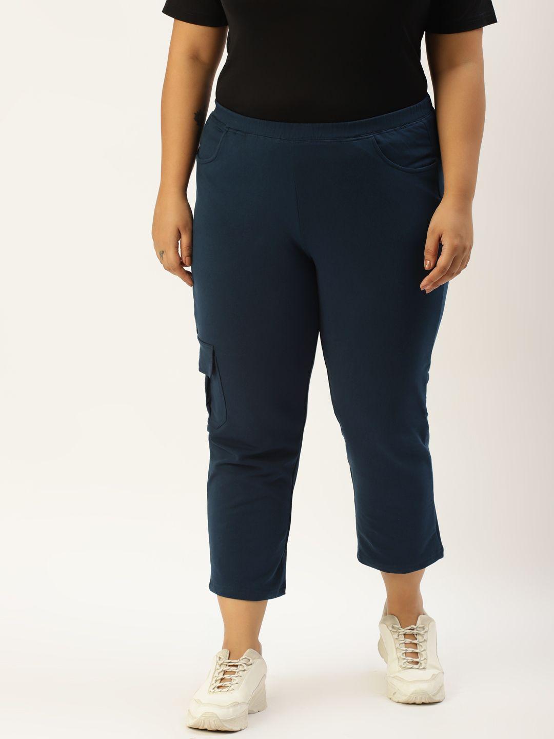 therebelinme plus size women navy blue solid capris