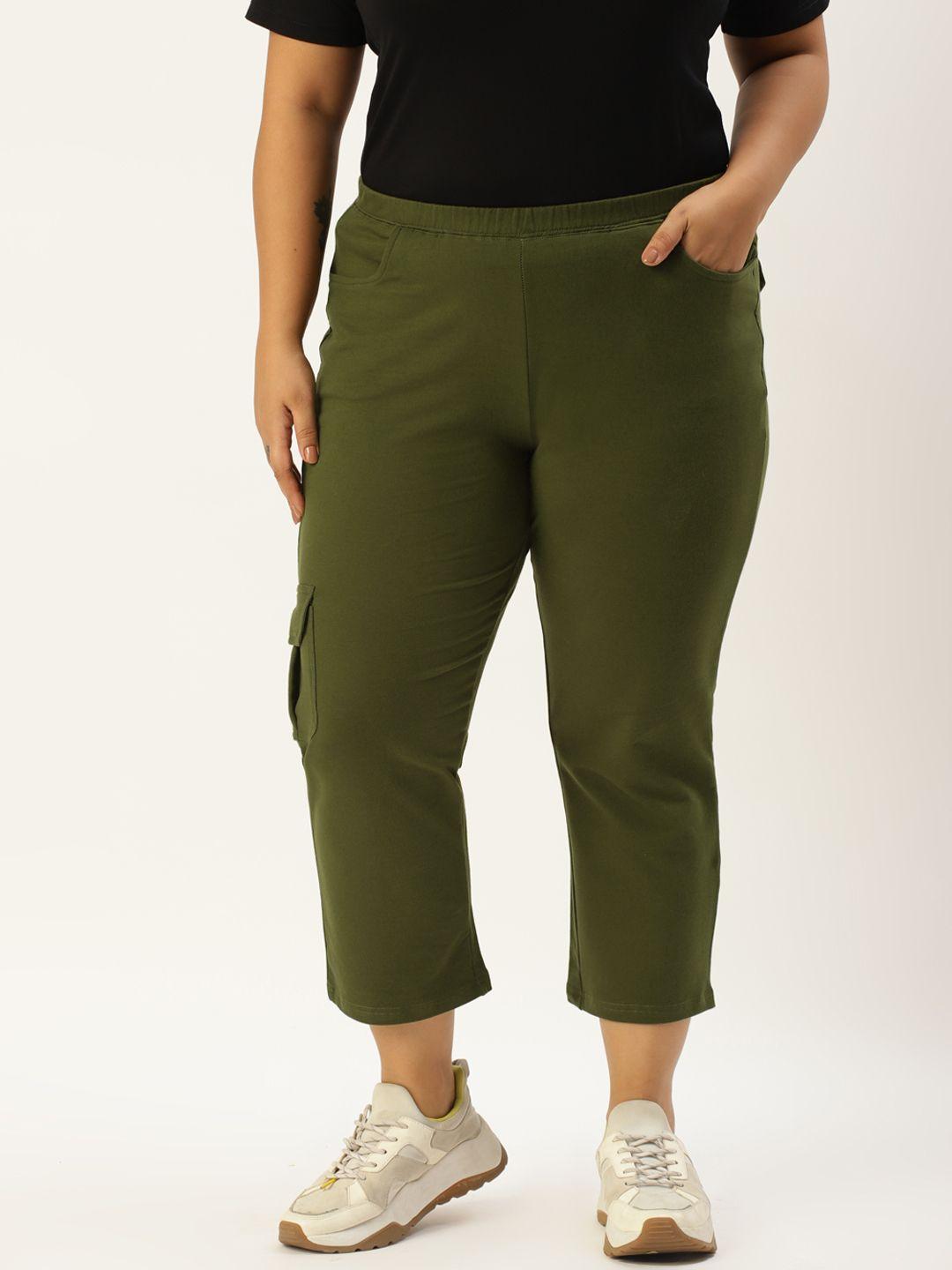 therebelinme plus size women olive green solid capris