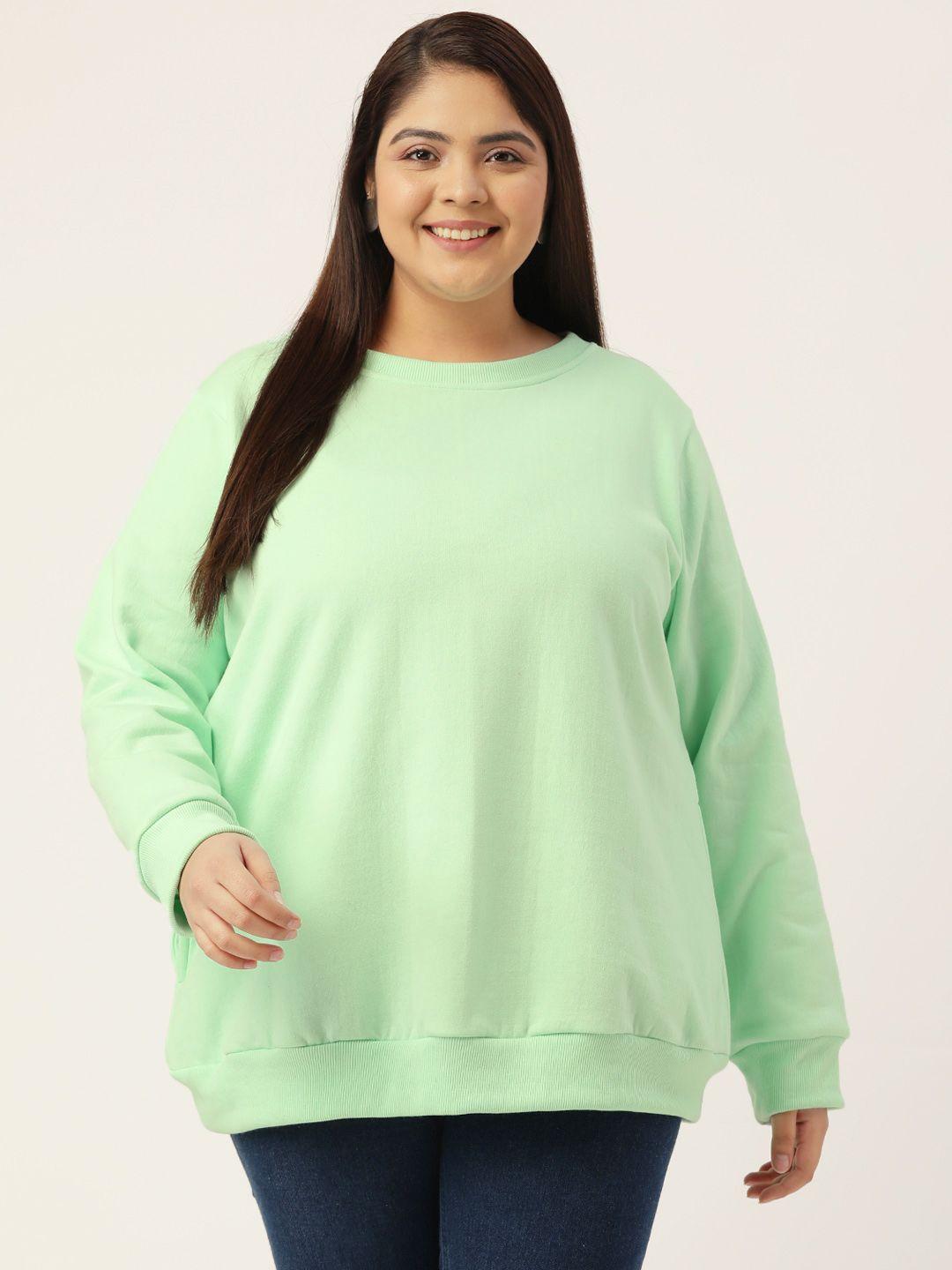 therebelinme plus size women sea green fleece solid sweatshirt
