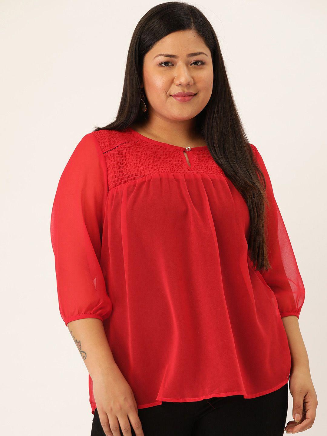 therebelinme red smocked georgette top