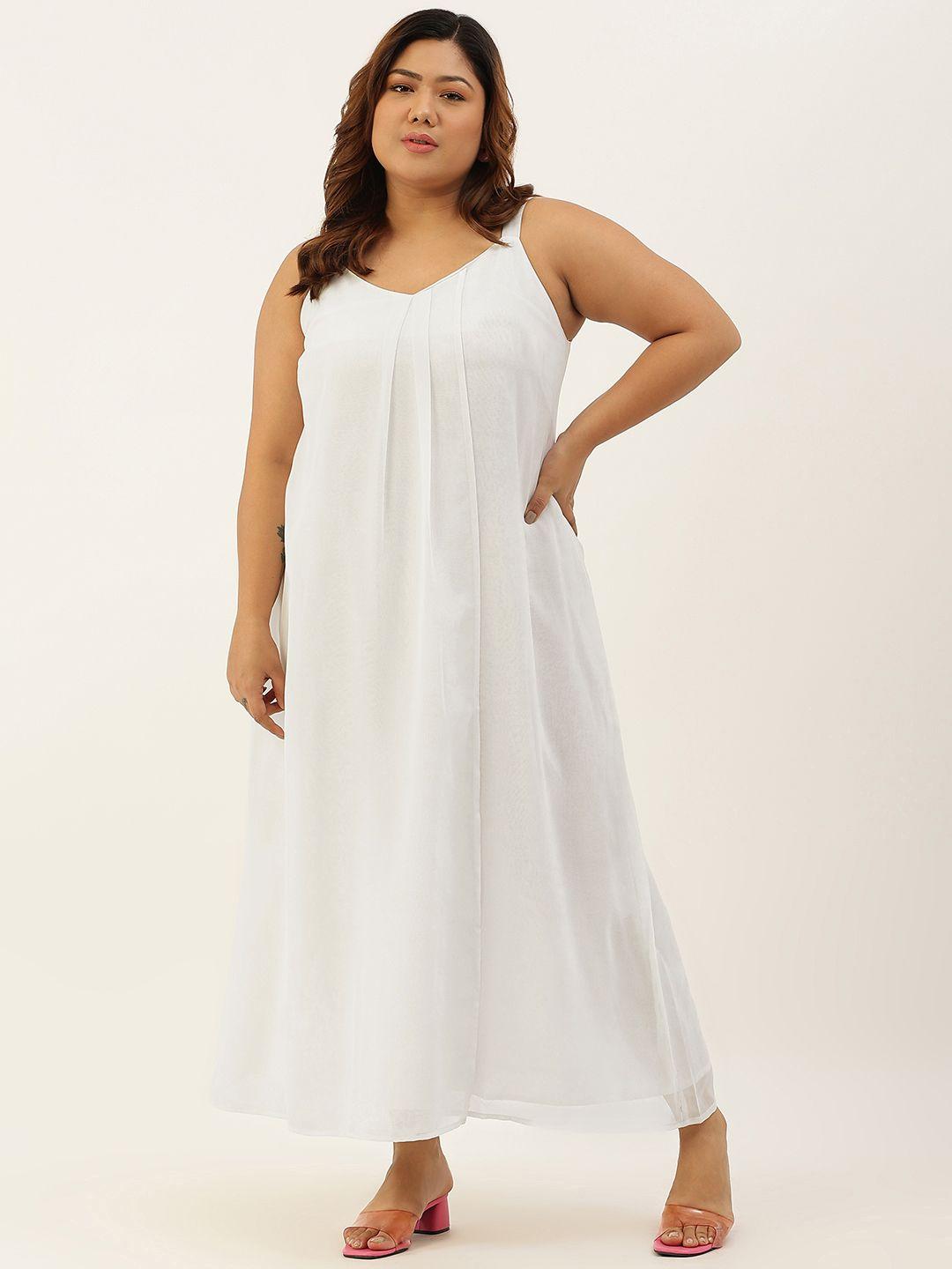 therebelinme white georgette a-line plus size midi dress