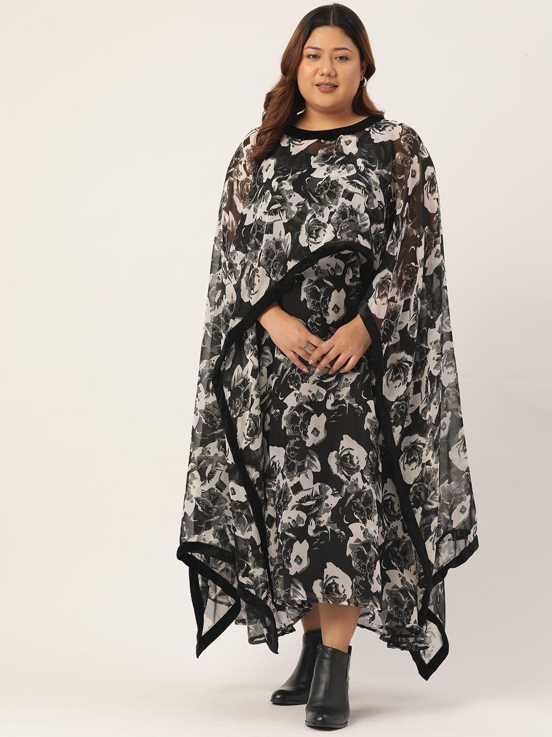 therebelinme women black & white floral print fit & flare maxi dress