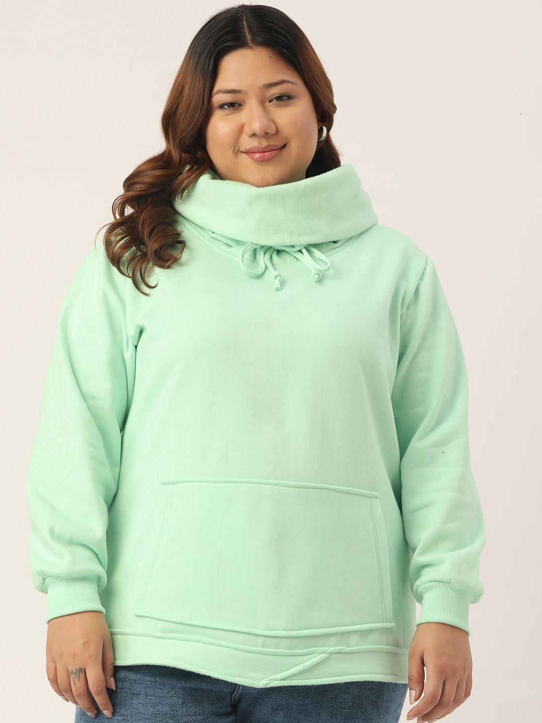 therebelinme women green solid high neck sweatshirt