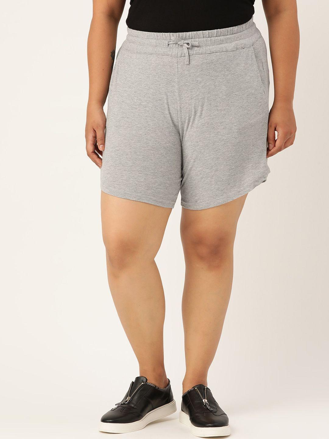 therebelinme women grey high-rise plus size pure cotton shorts
