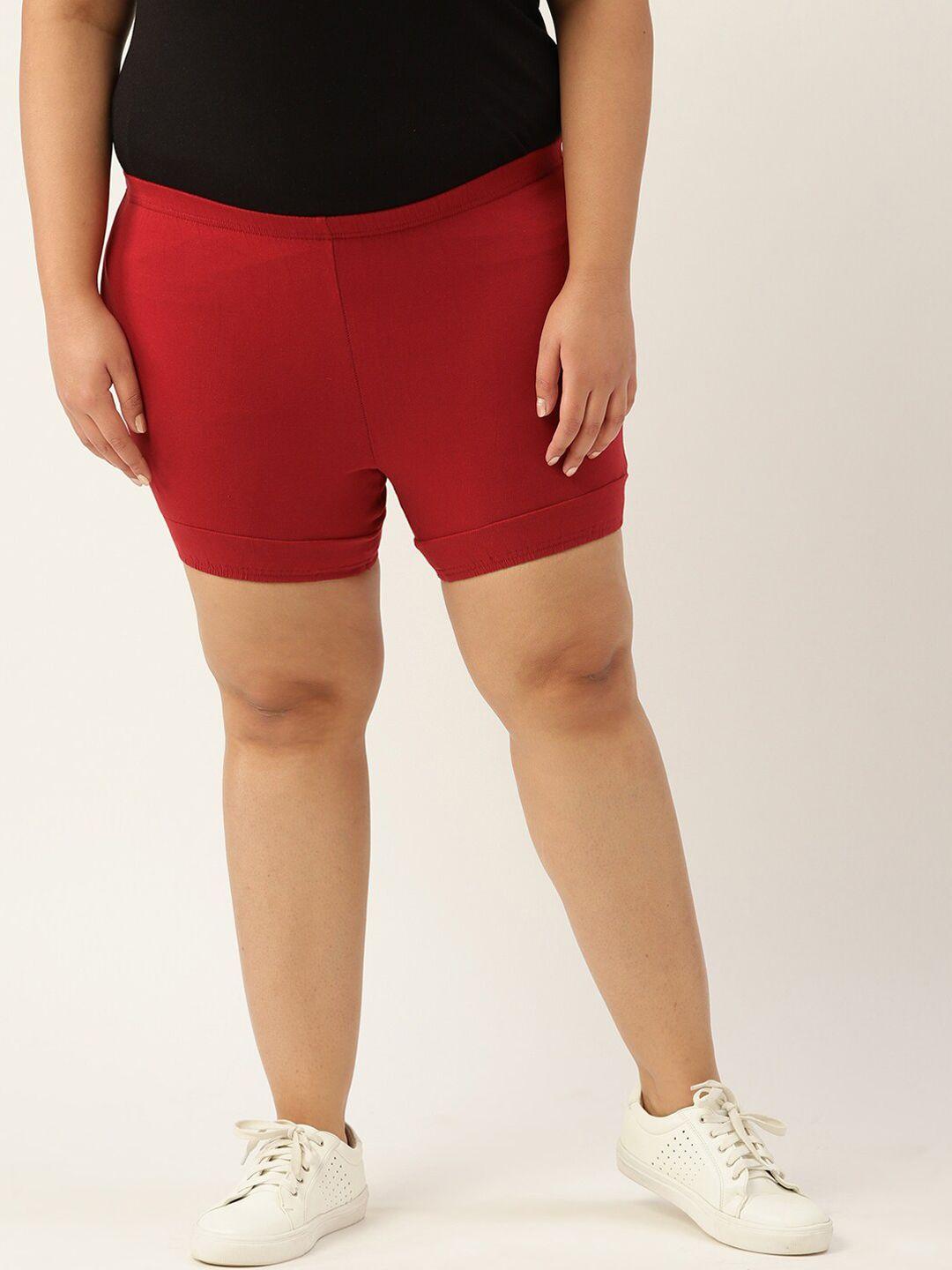 therebelinme women maroon  plus size high-rise yoga hot pants shorts