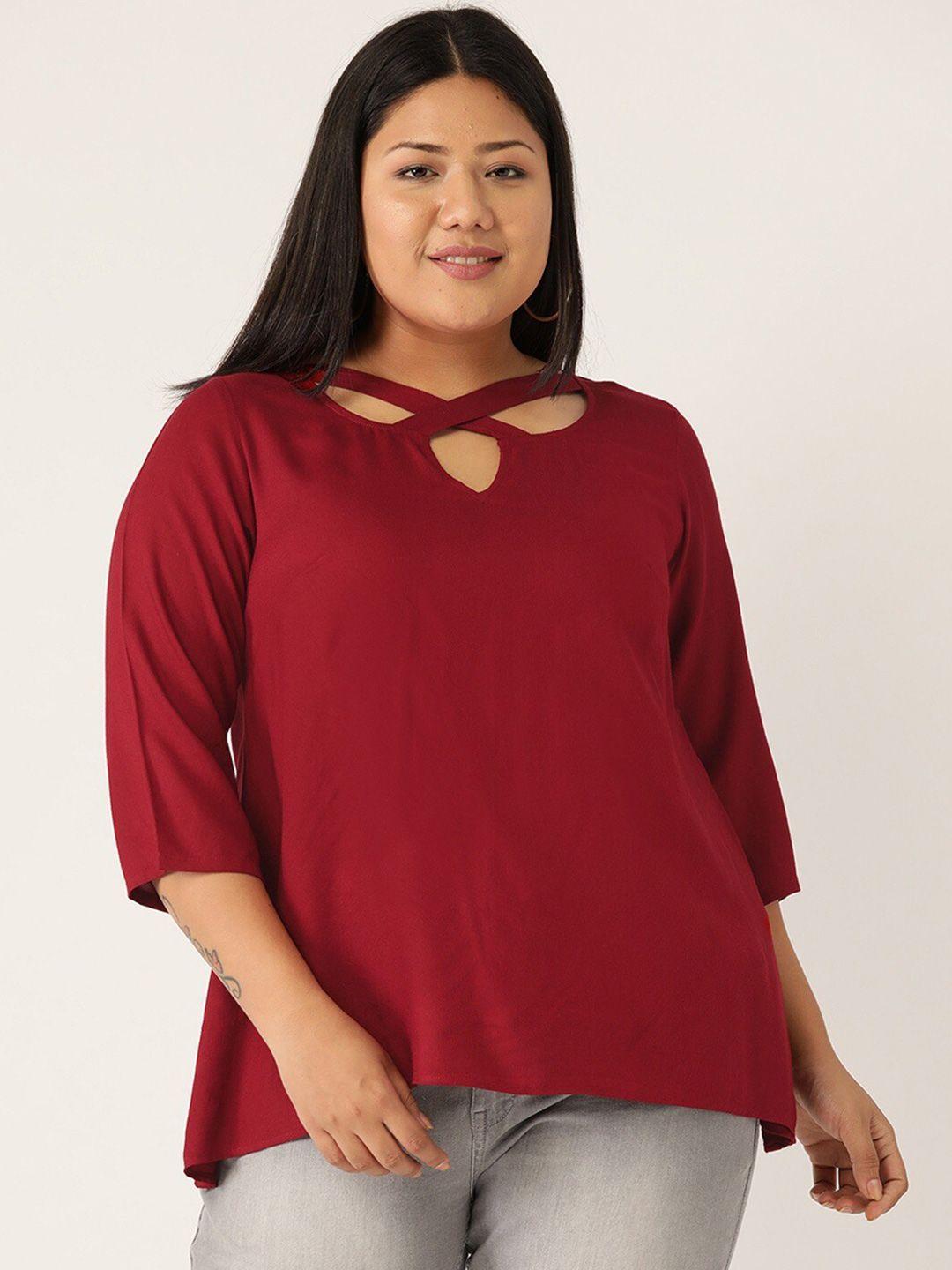 therebelinme women plus size maroon keyhole neck solid top