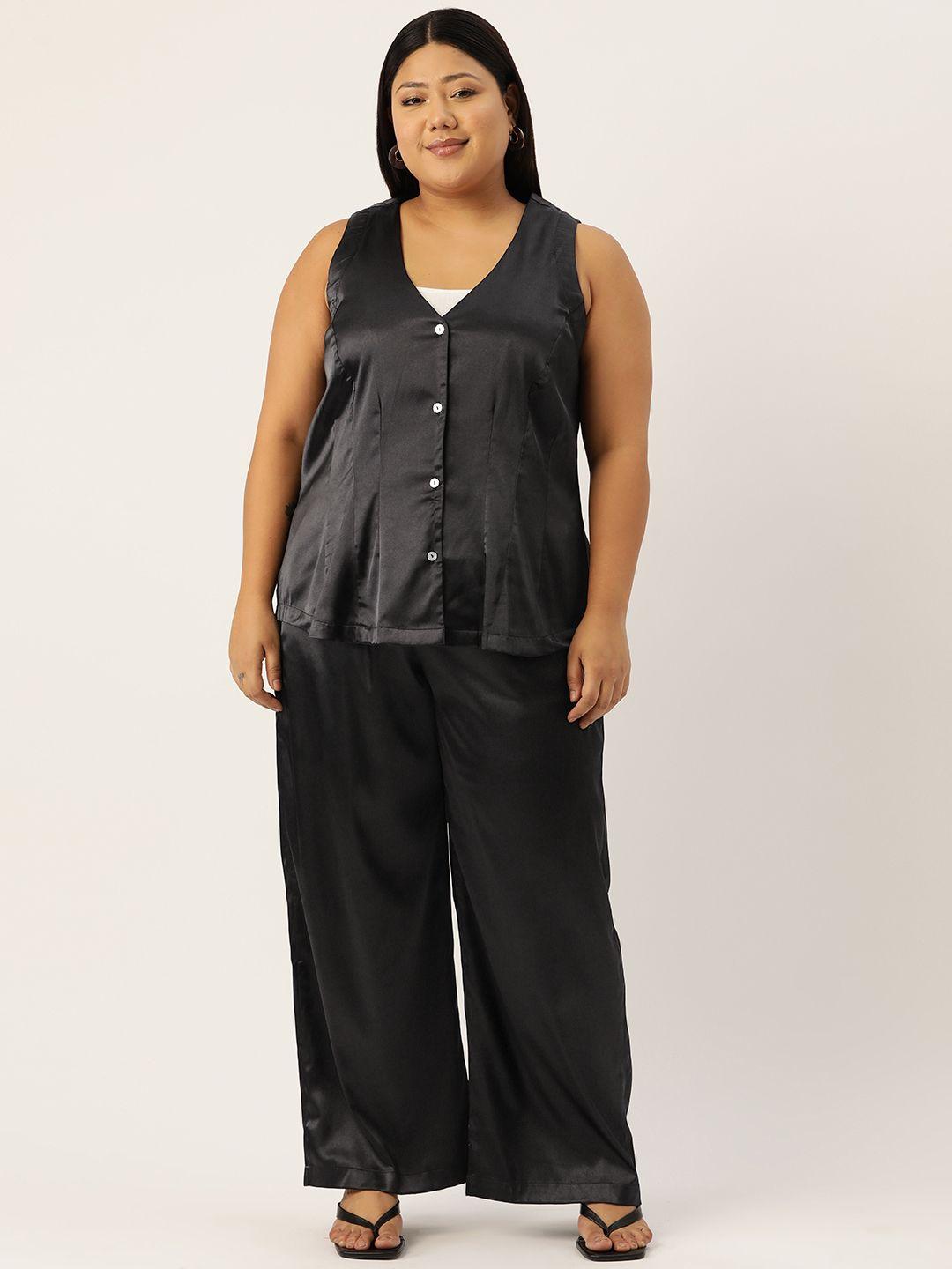 therebelinme women plus size solid top with trousers