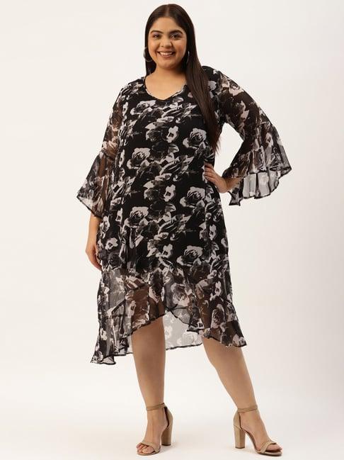 therebelinme black & brown floral print high-low dress