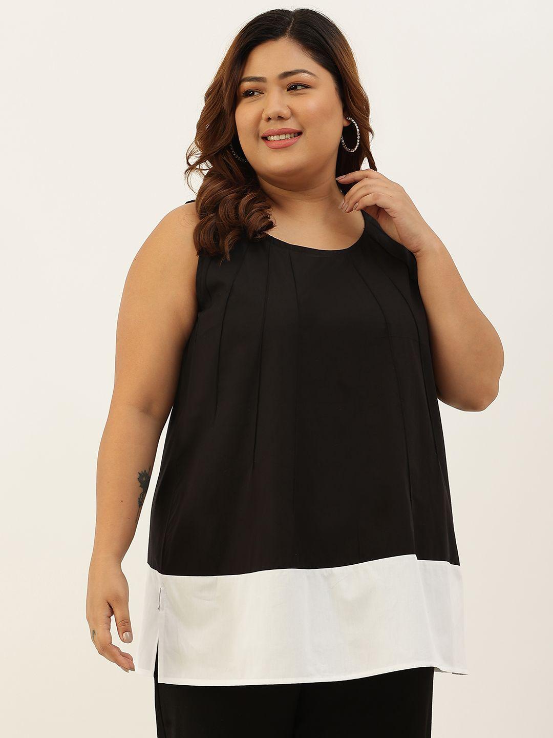 therebelinme black & white colourblocked plus size cotton longline top