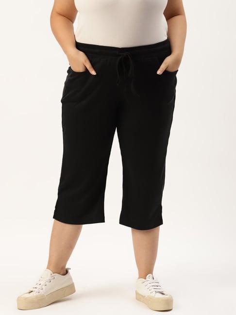 therebelinme black cotton high rise cropped capris