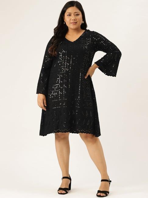 therebelinme black embellished midi a-line dress