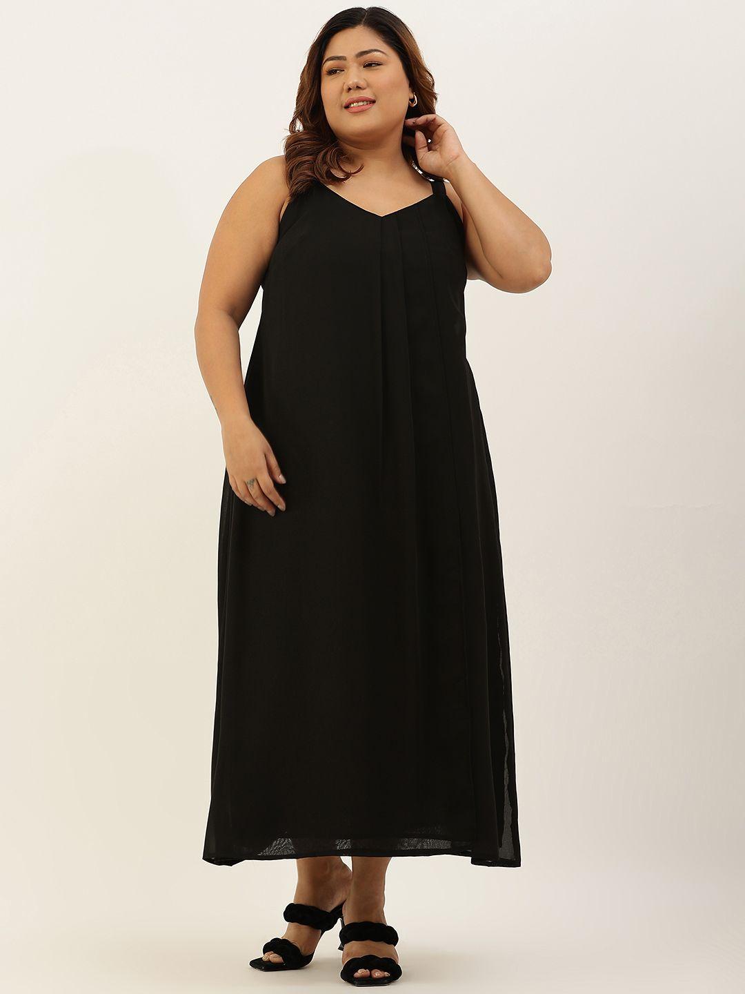 therebelinme black georgette a-line plus size midi dress