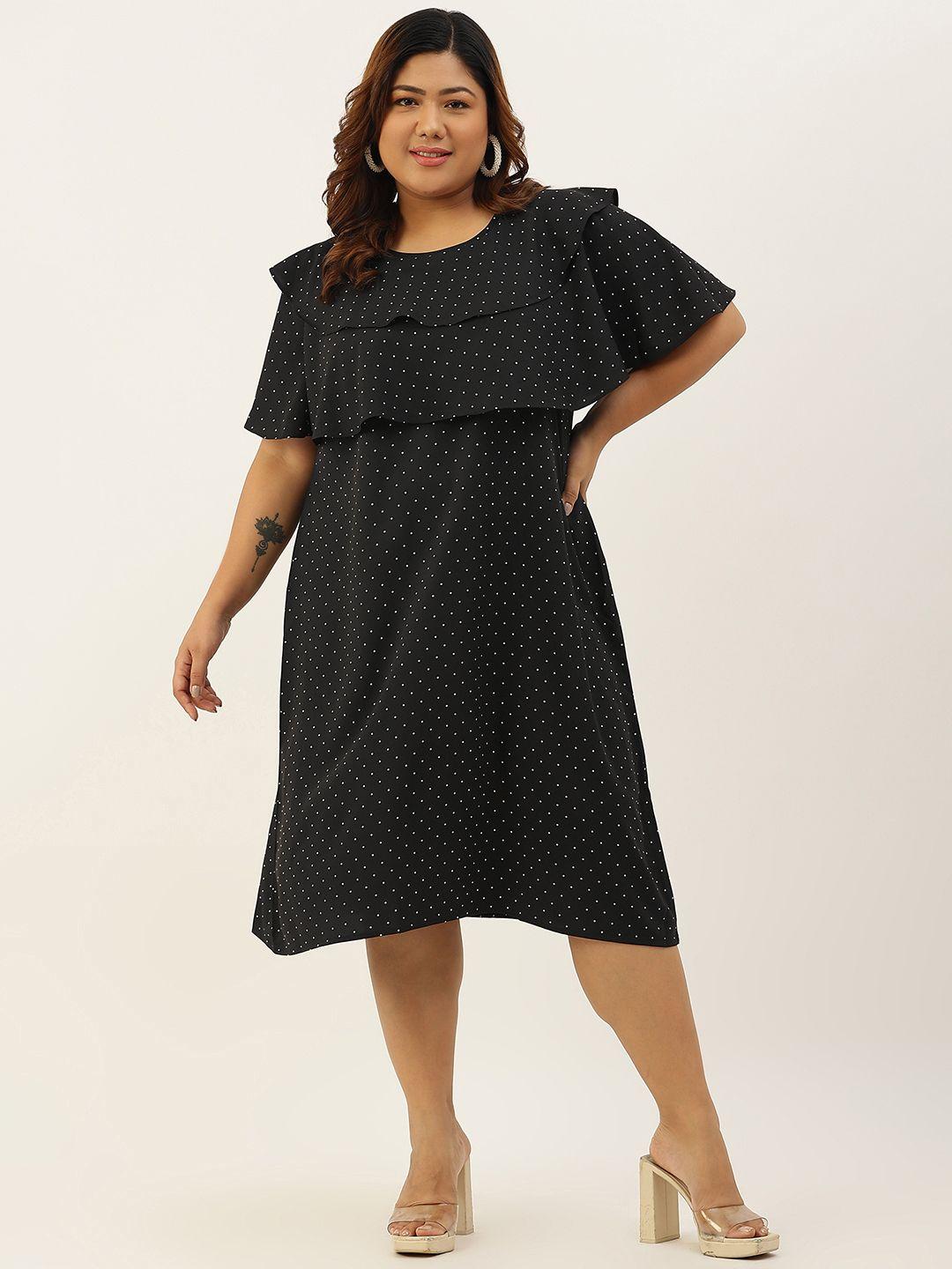 therebelinme black layered crepe a-line plus size midi dress