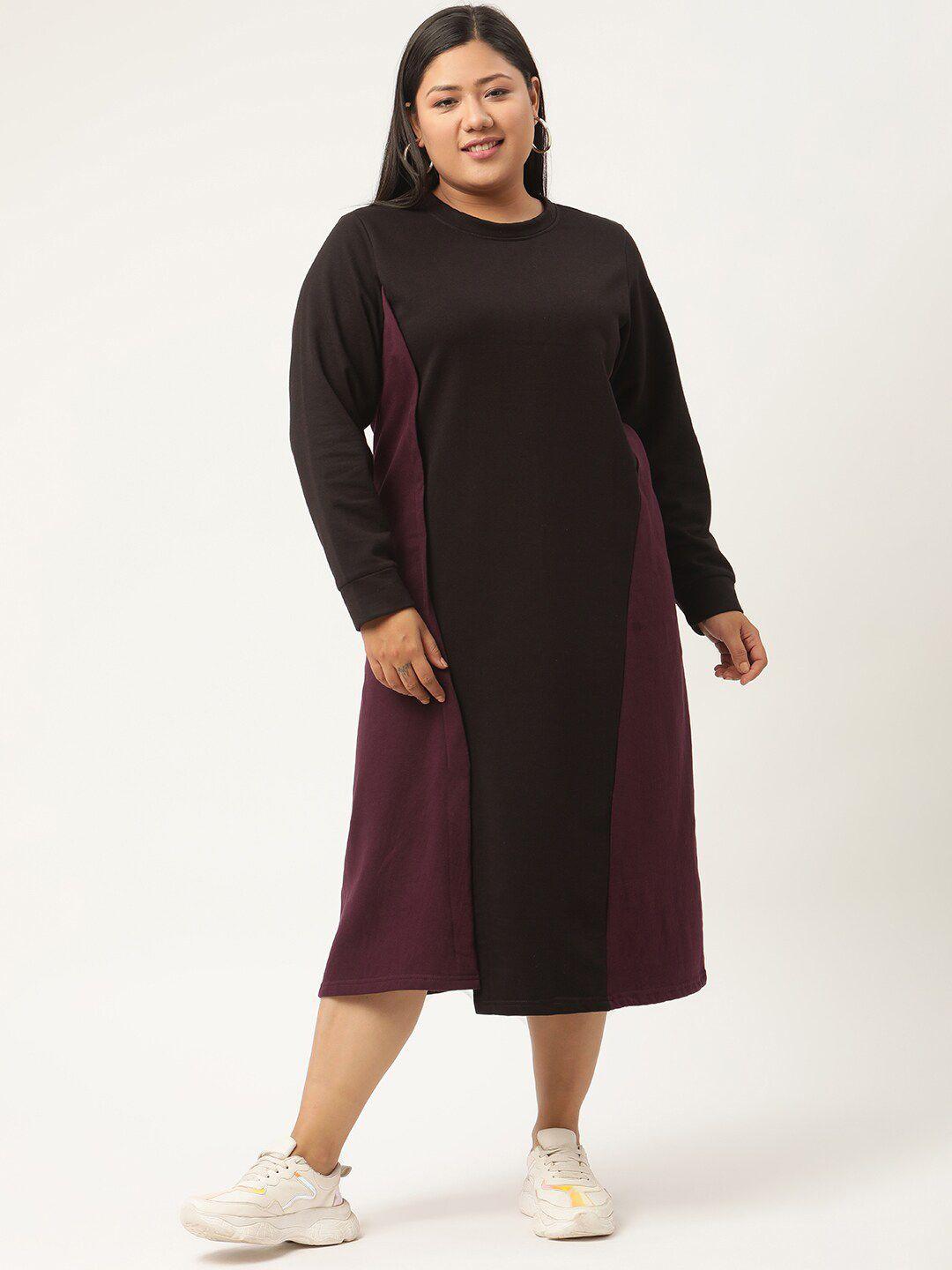 therebelinme black plus size colourblocked a-line midi dress