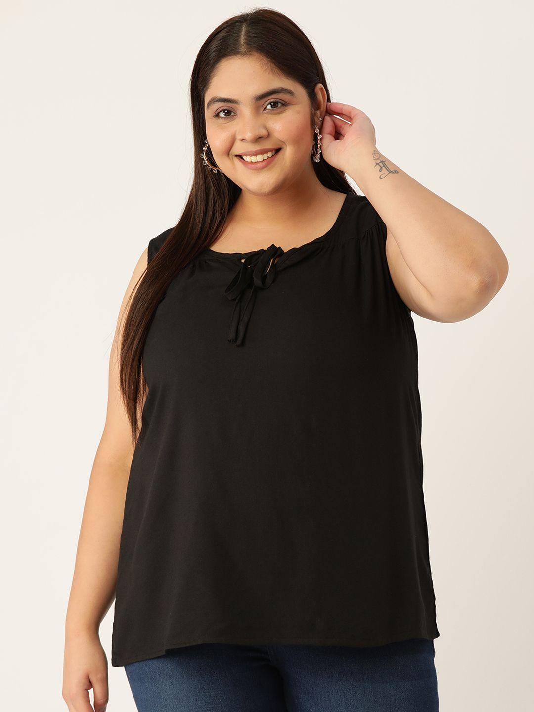 therebelinme black tie-up neck top