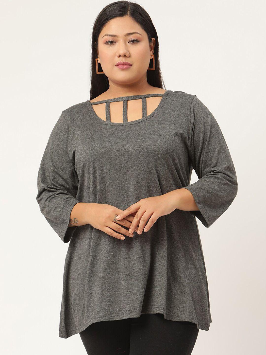 therebelinme charcoal keyhole neck longline top