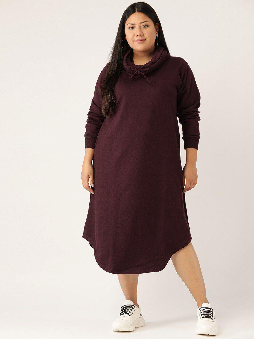 therebelinme cotton burgundy shirt plus size midi dress