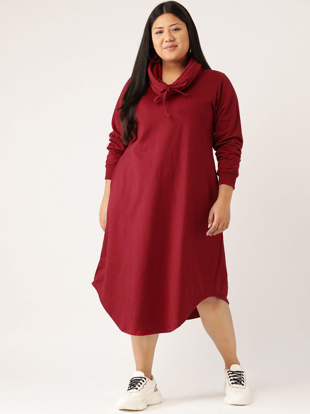 therebelinme cotton maroon shirt plus size midi dress