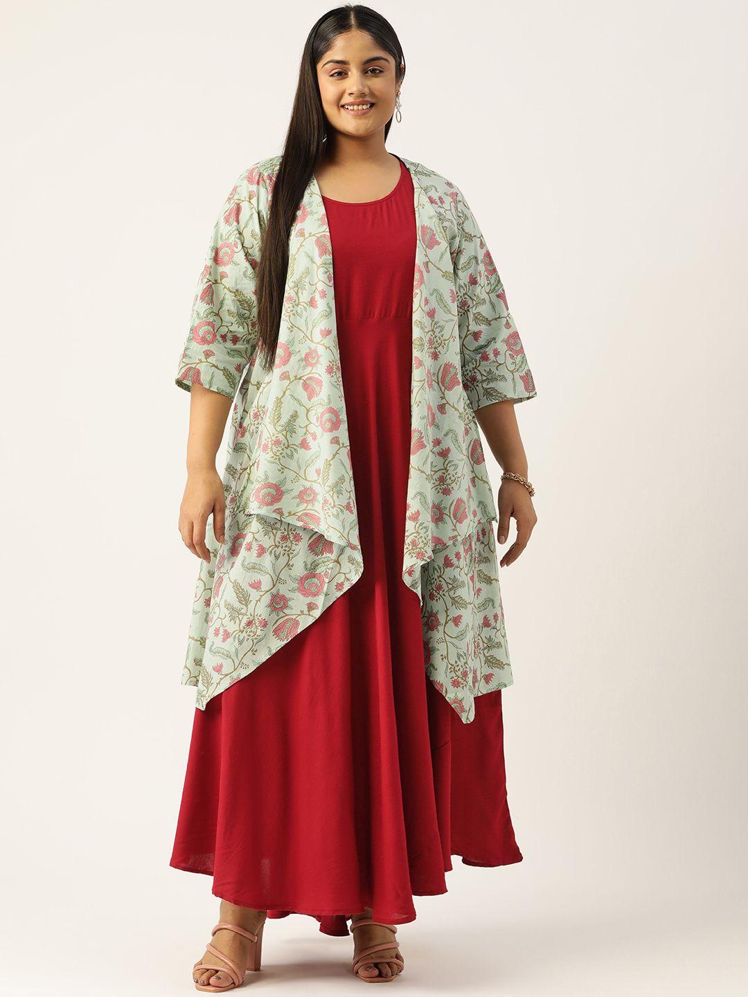 therebelinme floral a-line cotton maxi dress with shrug