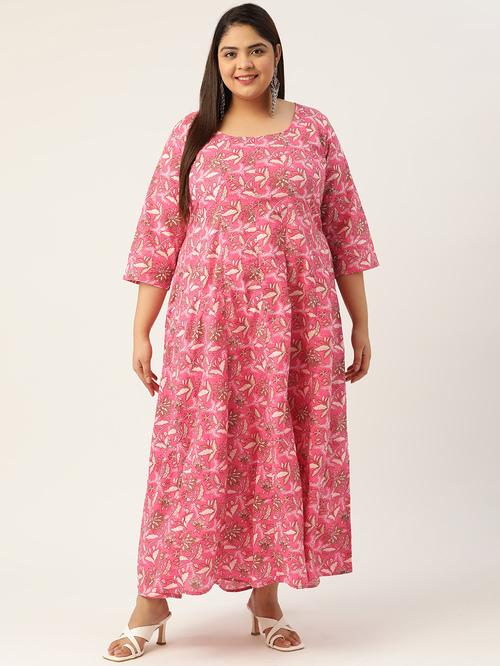 therebelinme fuchsia cotton floral print maxi dress