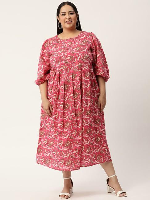 therebelinme fuchsia cotton floral print midi dress