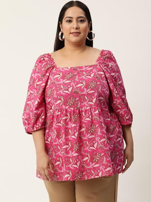 therebelinme fuchsia cotton floral print peplum top