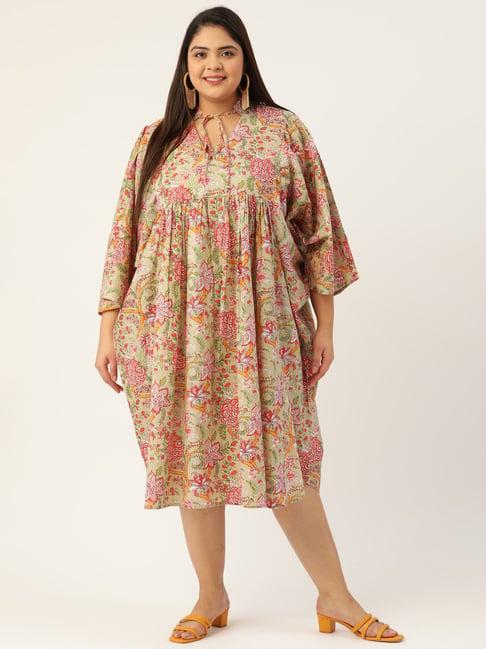 therebelinme green cotton floral print midi dress