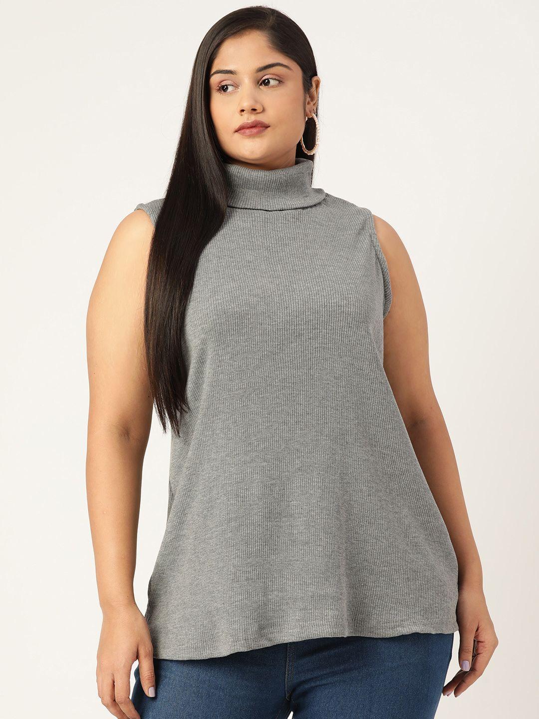 therebelinme grey solid plus size cotton top