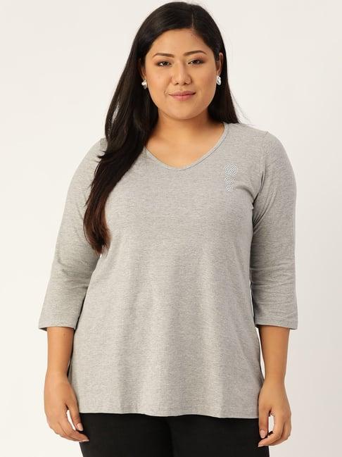 therebelinme light grey cotton embellished t-shirt