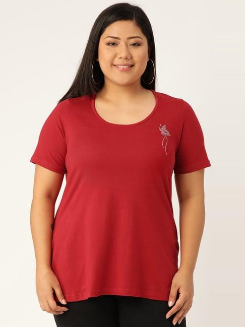 therebelinme maroon cotton embellished t-shirt