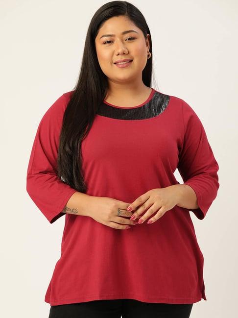 therebelinme maroon cotton embellished top