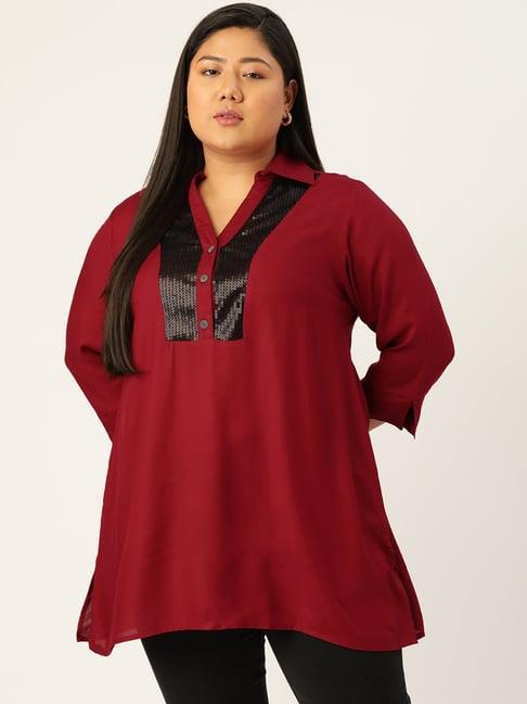 therebelinme maroon embellished tunic