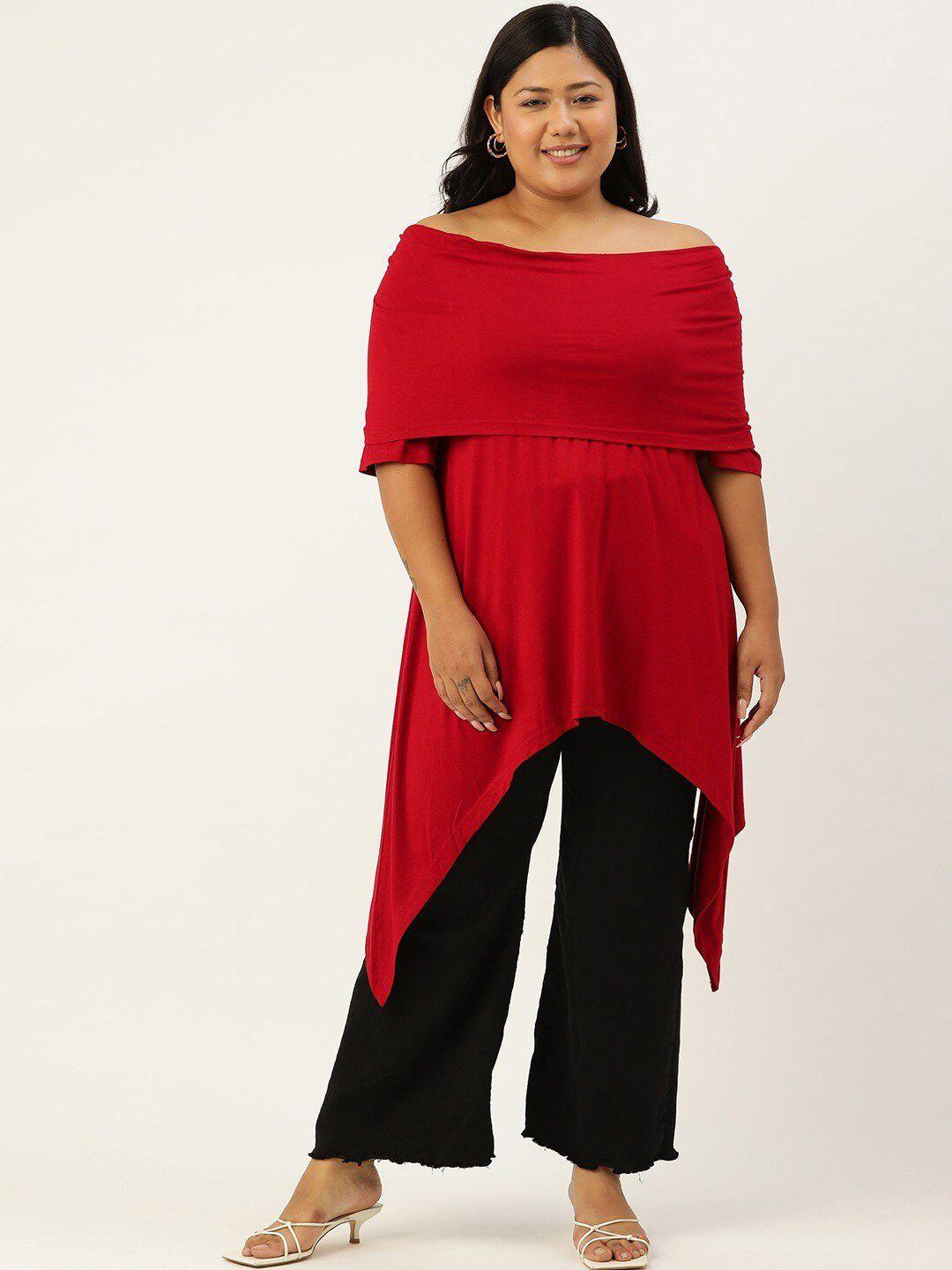 therebelinme maroon off-shoulder high-low longline top