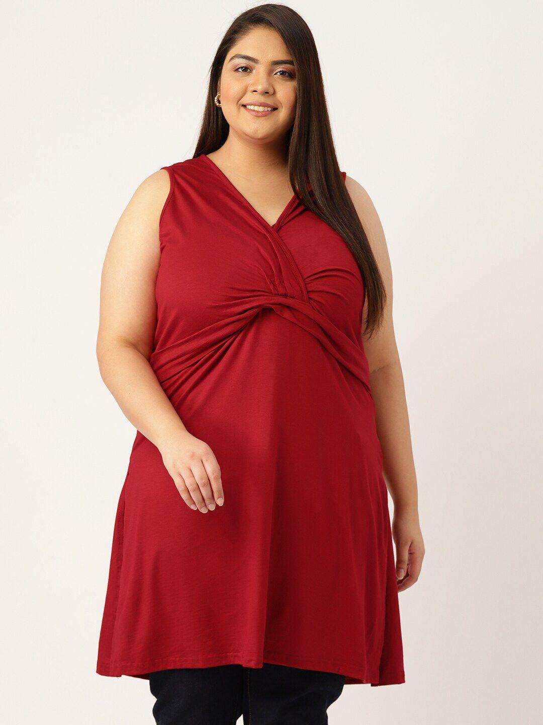 therebelinme maroon plus size viscose rayon solid tunic