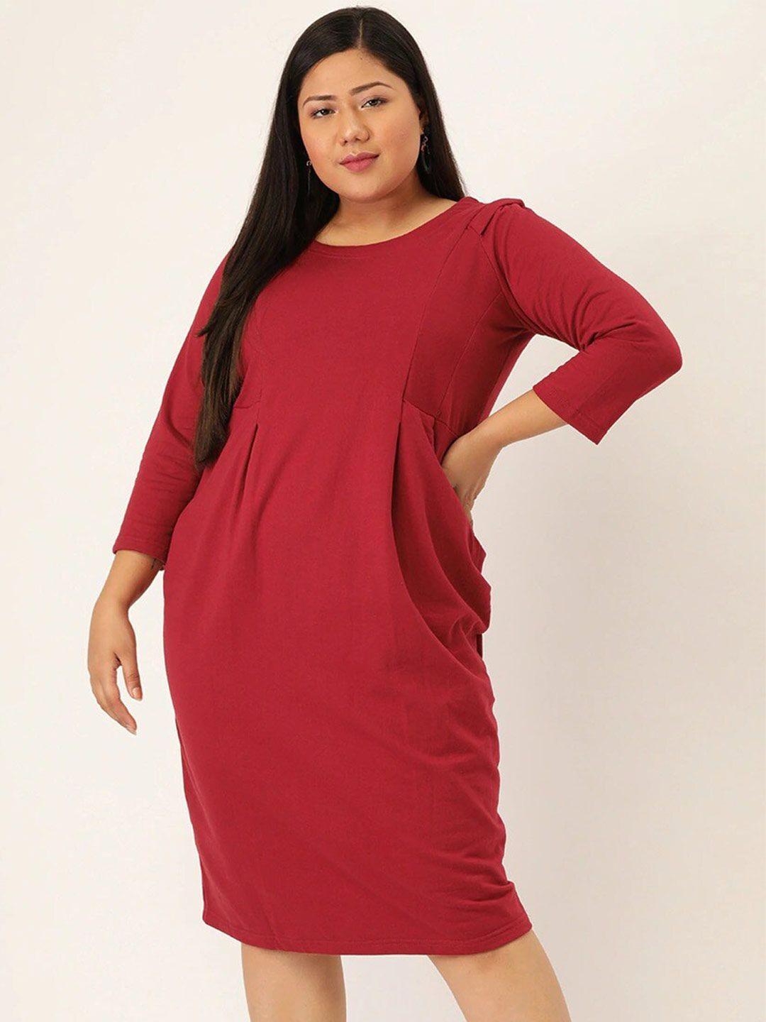 therebelinme maroon solid sheath dress