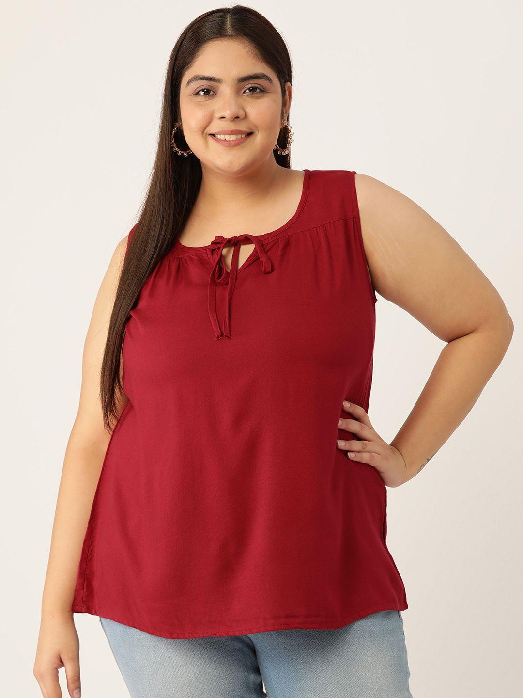 therebelinme maroon tie-up neck top