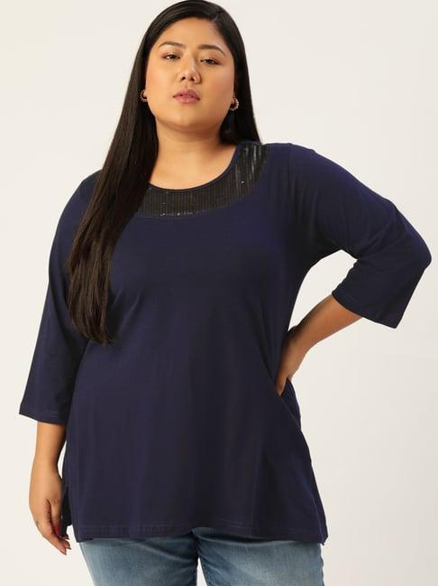therebelinme navy cotton embellished top