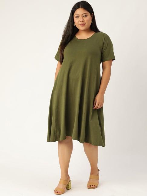 therebelinme olive green cotton a-line dress