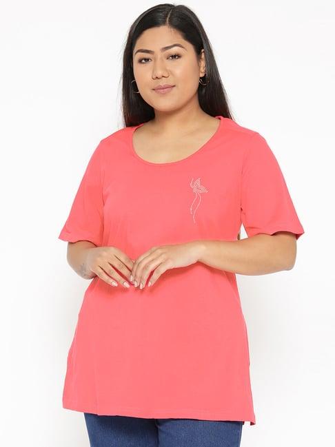 therebelinme peach cotton embellished t-shirt