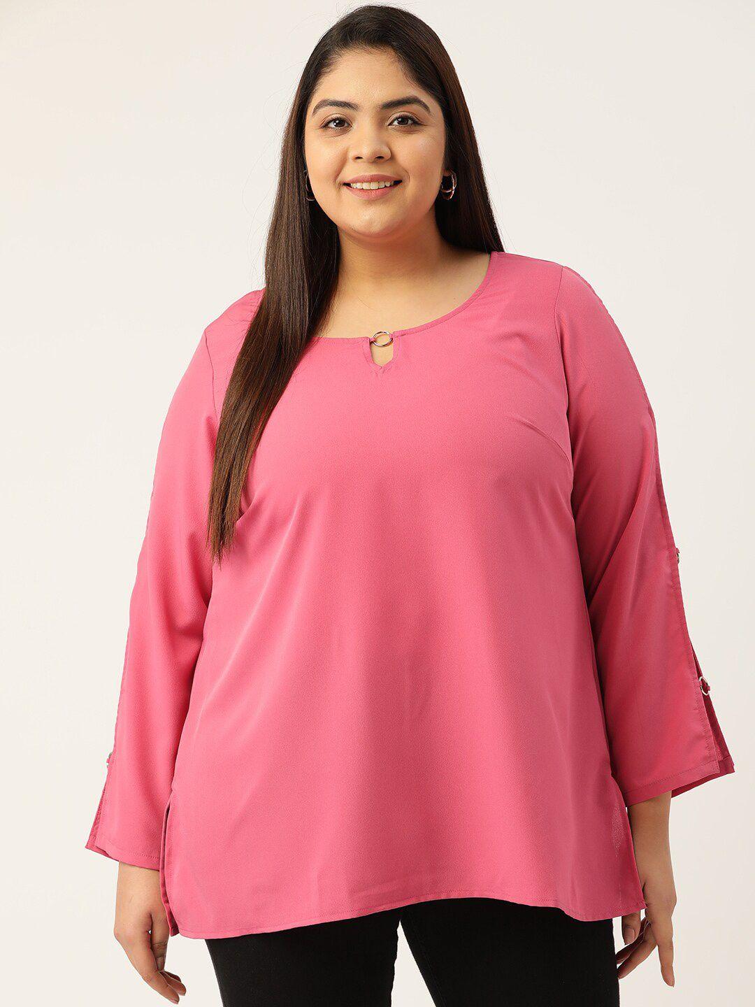 therebelinme pink keyhole neck crepe top