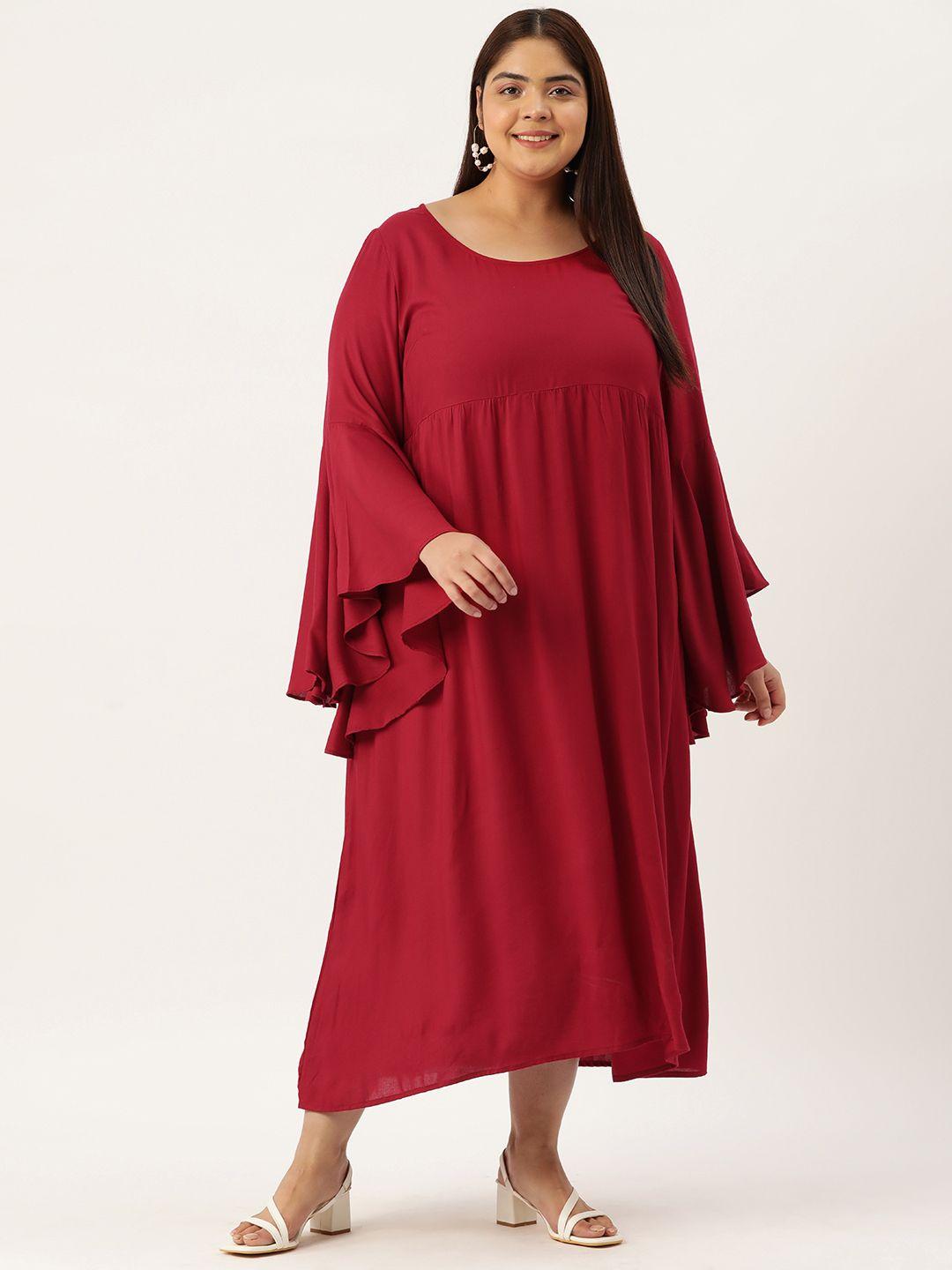 therebelinme plus size bell sleeve a-line midi dress