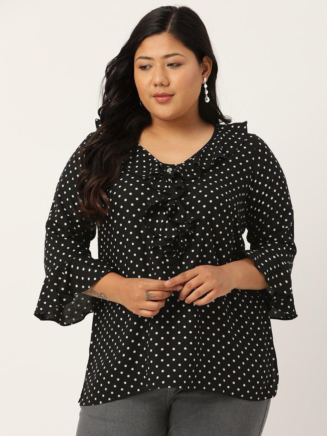 therebelinme plus size black print ruffles top