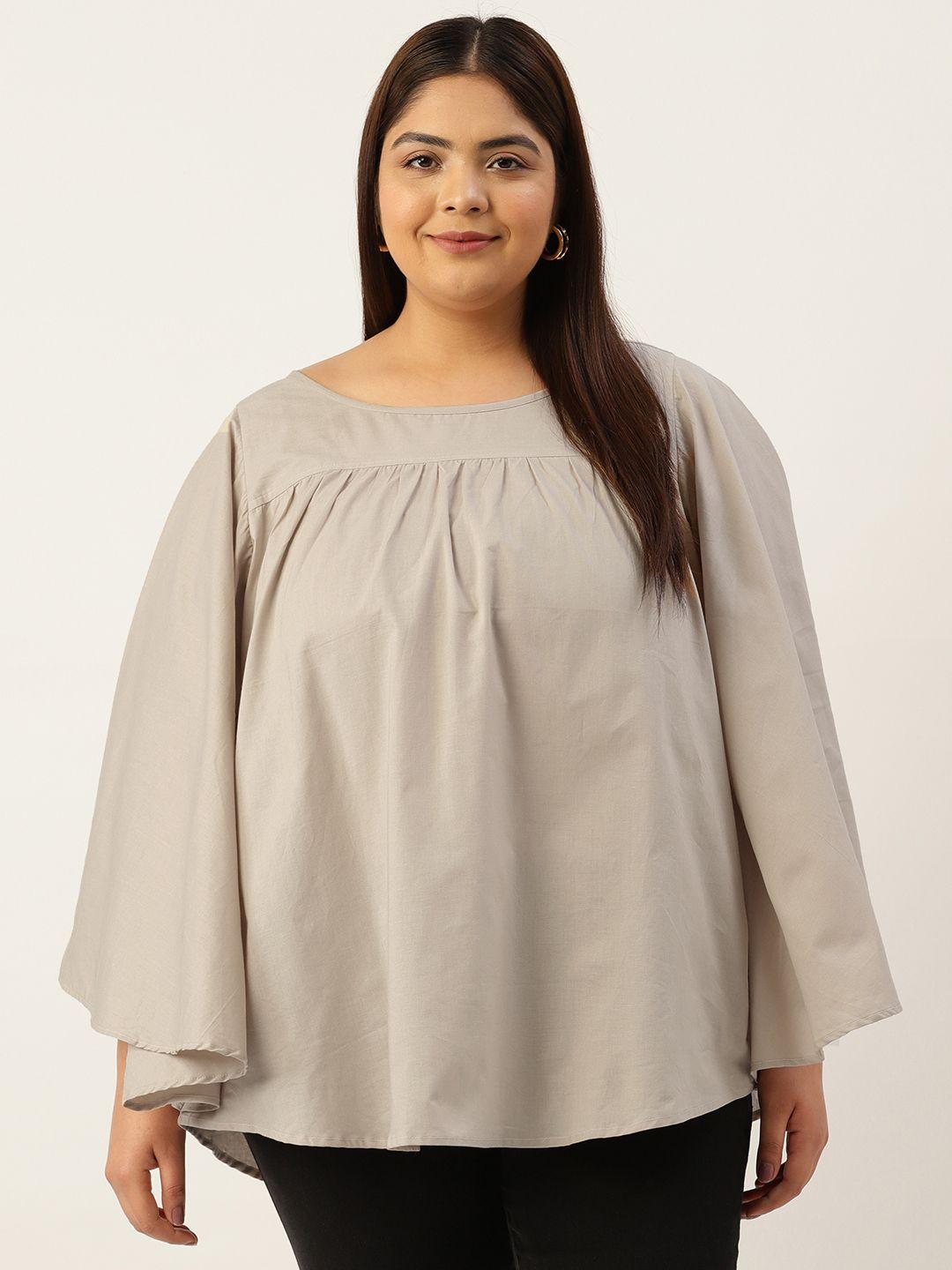 therebelinme plus size boat neck flared sleeves pure cotton top