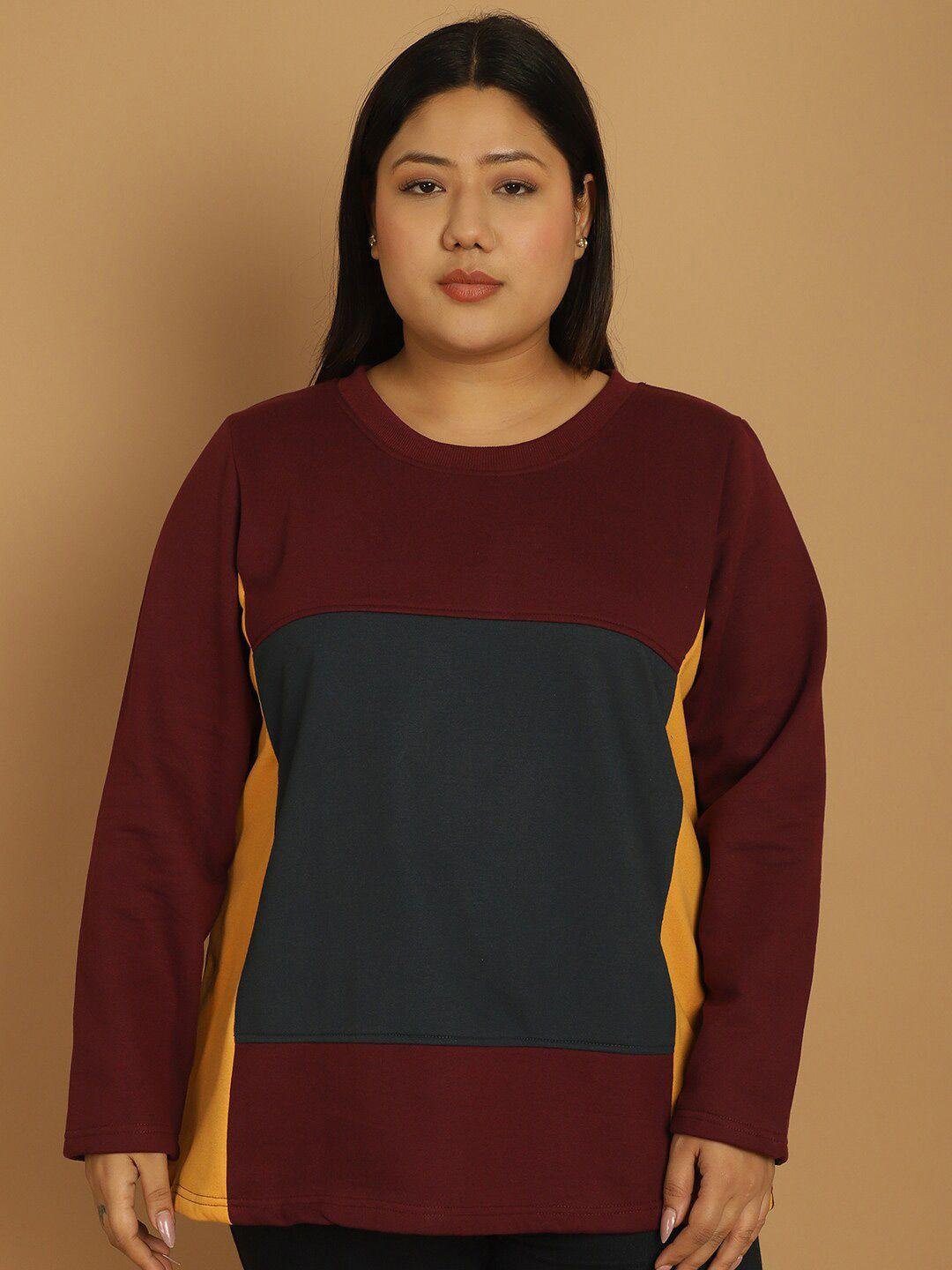 therebelinme plus size colourblocked round neck pullover sweatshirt