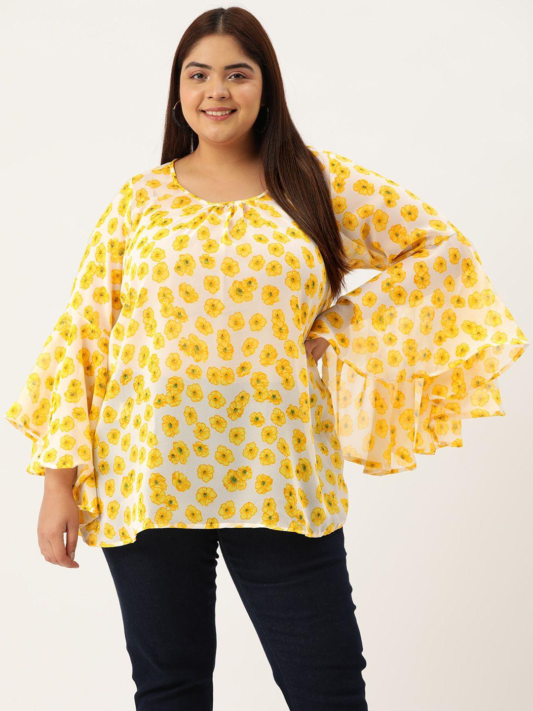 therebelinme plus size floral print bell sleeves georgette longline top