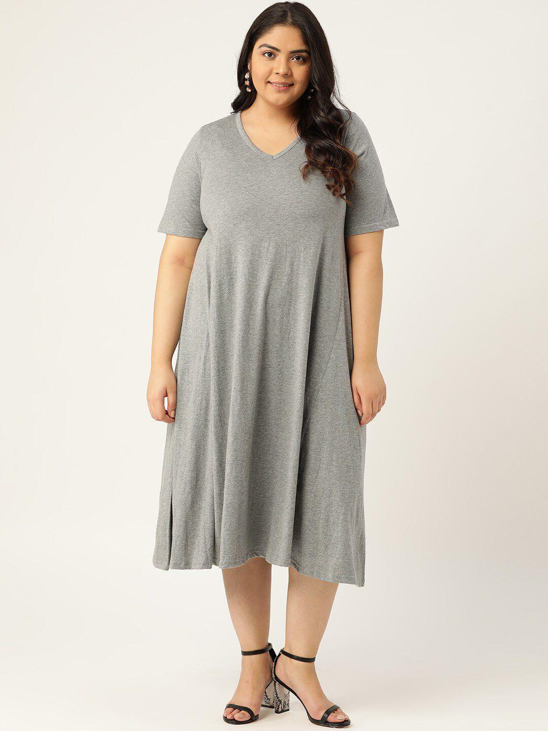 therebelinme plus size grey a-line midi dress