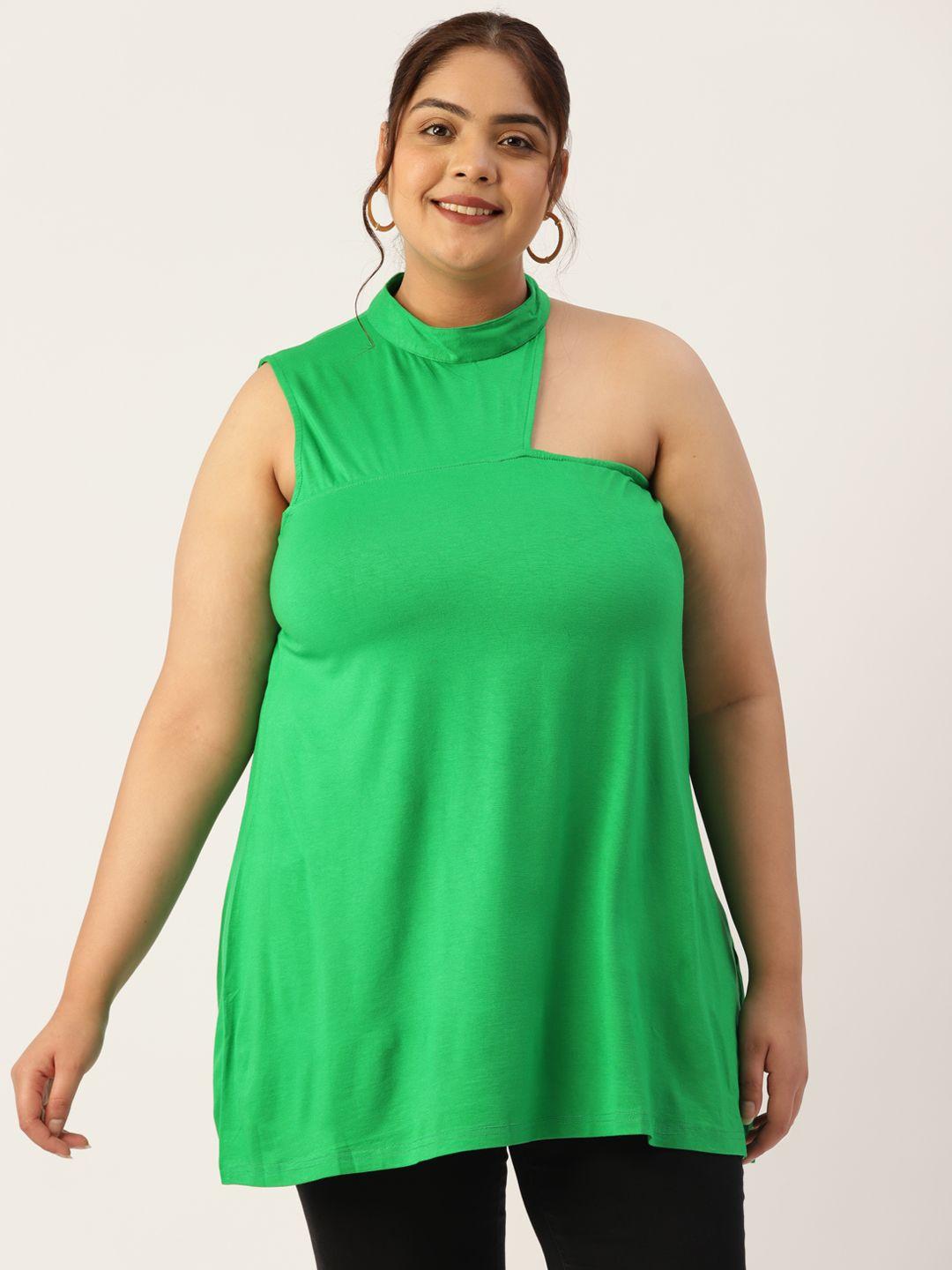 therebelinme plus size high neck longline top with cut-out detail