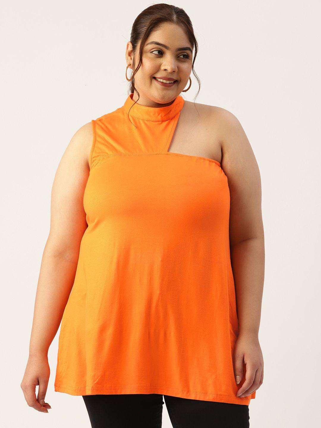 therebelinme plus size high neck longline top with cut-out detail