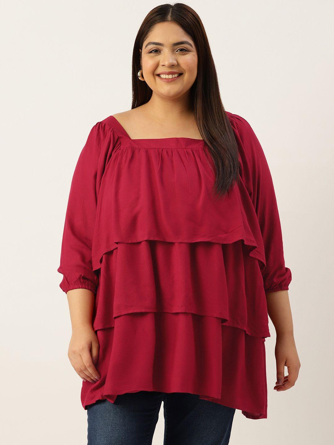 therebelinme plus size layered puff sleeves longline top